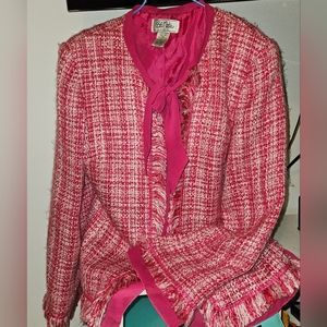 Bob Mackie Studio Women’s Pink Tweed Blazer with Ribbon Trim Size 12